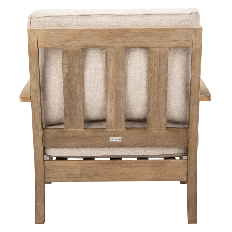 Safavieh Martinique Wood Patio Armchair in Natural / Beige