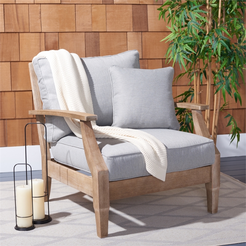 Safavieh Martinique Wood Patio Armchair in Natural / Gray