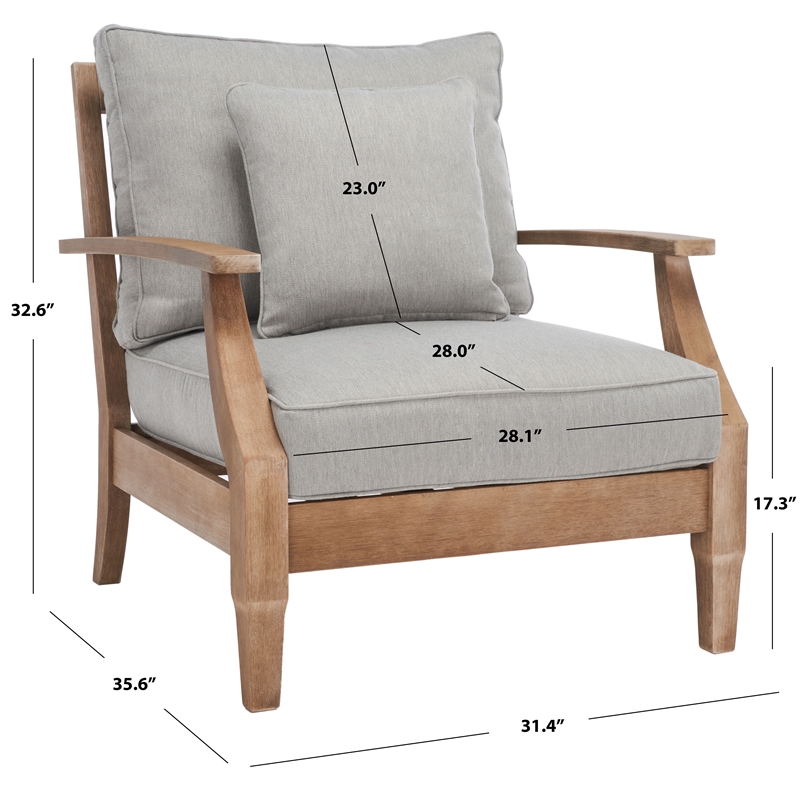 Safavieh Martinique Wood Patio Armchair in Natural / Gray