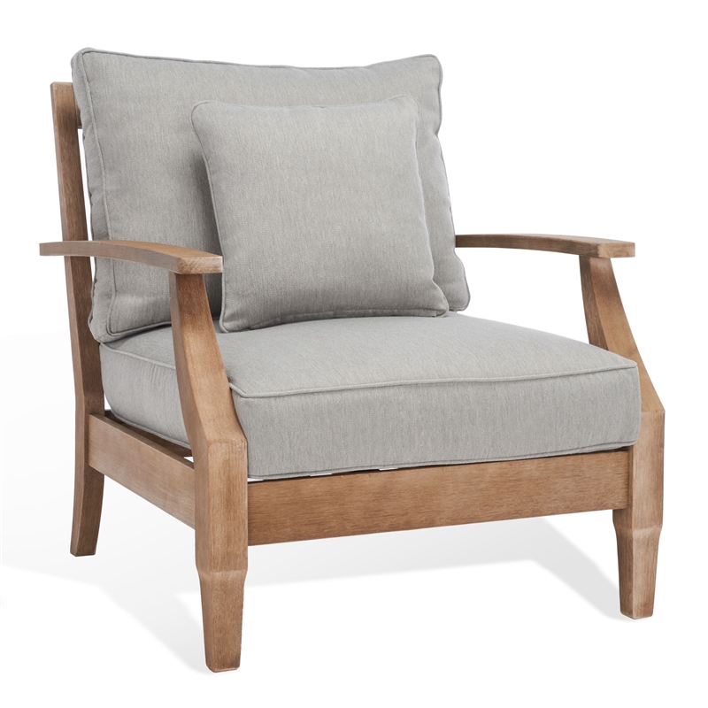 Safavieh Martinique Wood Patio Armchair in Natural / Gray