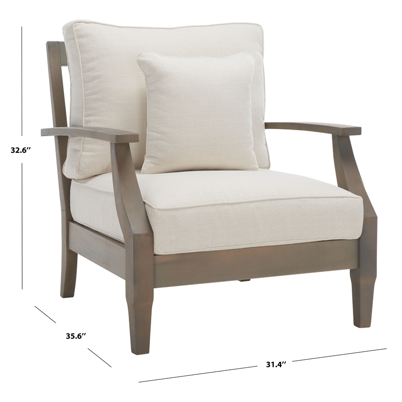 Safavieh Martinique Wood Patio Armchair in Light Gray / Beige
