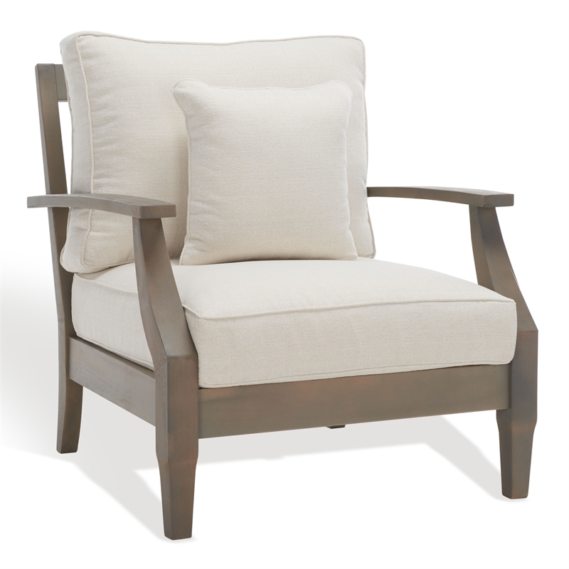 Safavieh Martinique Wood Patio Armchair in Light Gray / Beige
