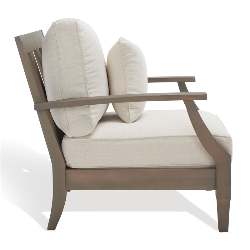 Safavieh Martinique Wood Patio Armchair in Light Gray / Beige