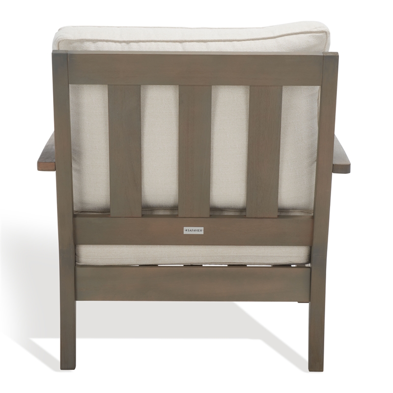 Safavieh Martinique Wood Patio Armchair in Light Gray / Beige
