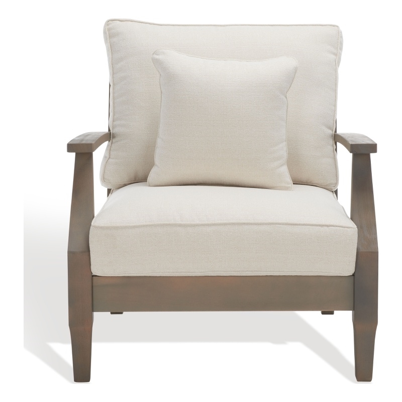 Safavieh Martinique Wood Patio Armchair in Light Gray / Beige