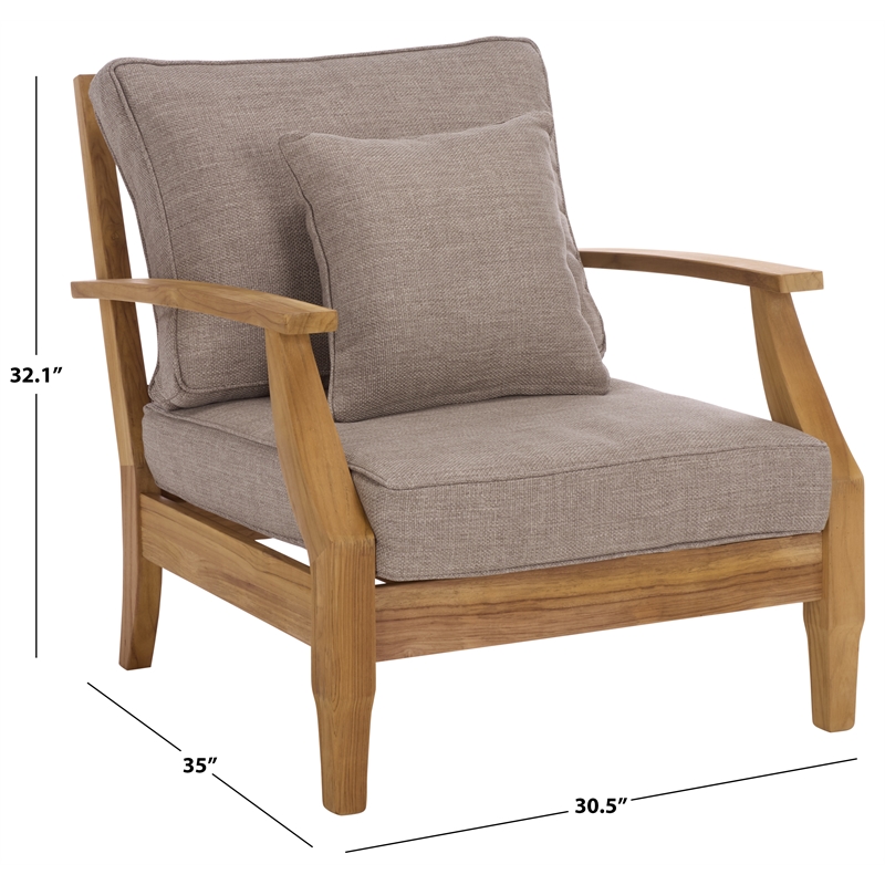 Safavieh Martinique Teak Wood Patio Armchair in Natural / Taupe