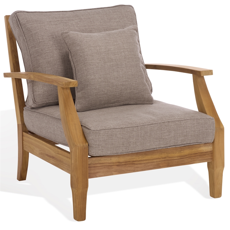 Safavieh Martinique Teak Wood Patio Armchair in Natural / Taupe