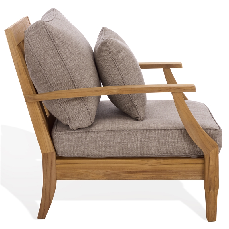 Safavieh Martinique Teak Wood Patio Armchair in Natural / Taupe