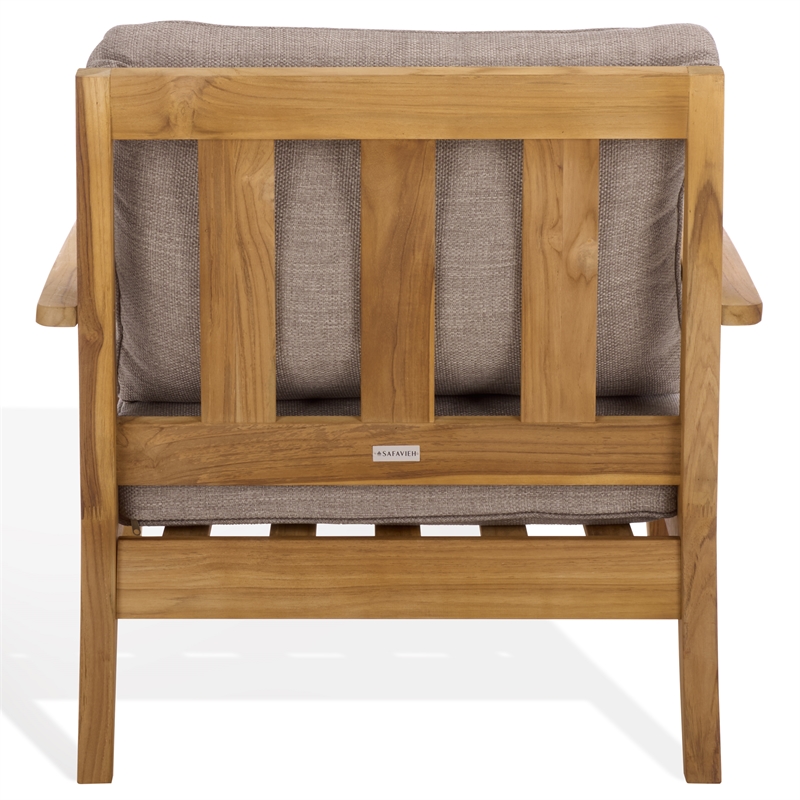 Safavieh Martinique Teak Wood Patio Armchair in Natural / Taupe