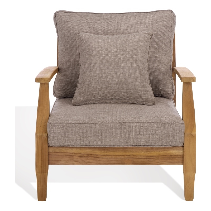 Safavieh Martinique Teak Wood Patio Armchair in Natural / Taupe