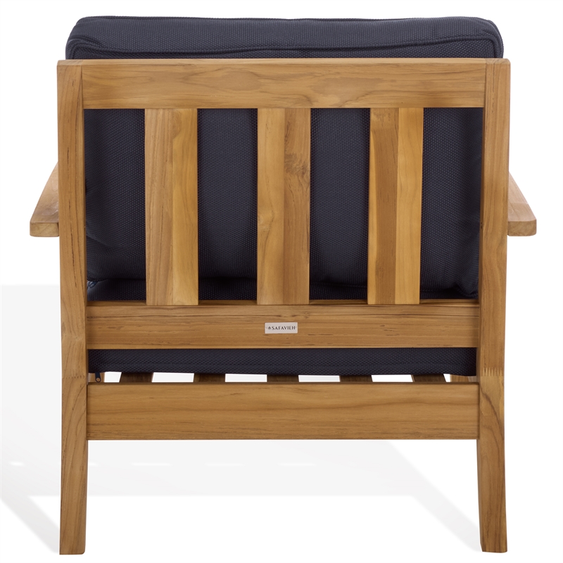 Safavieh Martinique Teak Wood Patio Armchair in Natural / Navy
