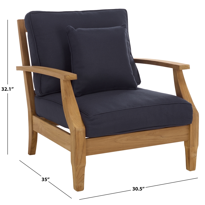 Safavieh Martinique Teak Wood Patio Armchair in Natural / Navy