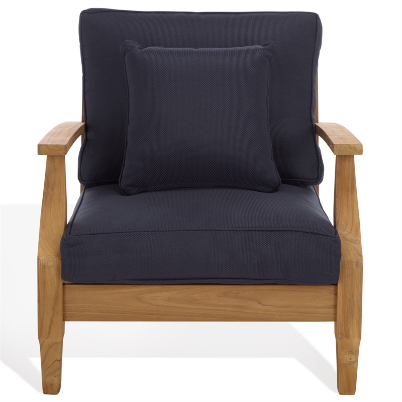 Safavieh Martinique Teak Wood Patio Armchair in Natural / Navy