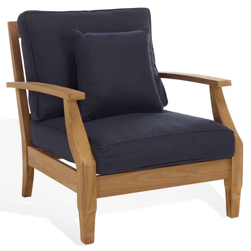 Safavieh Martinique Teak Wood Patio Armchair in Natural / Navy