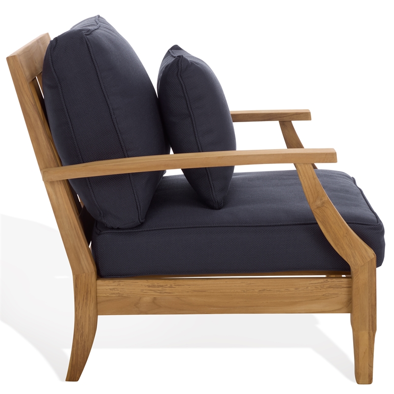 Safavieh Martinique Teak Wood Patio Armchair in Natural / Navy