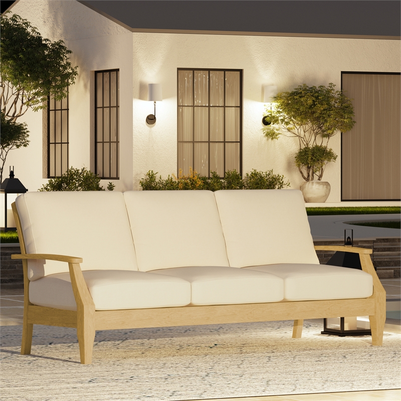 Safavieh Martinique Wood Patio Sofa in Natural / Beige