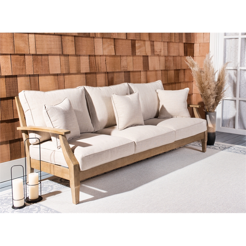 Safavieh Martinique Wood Patio Sofa in Natural / Beige