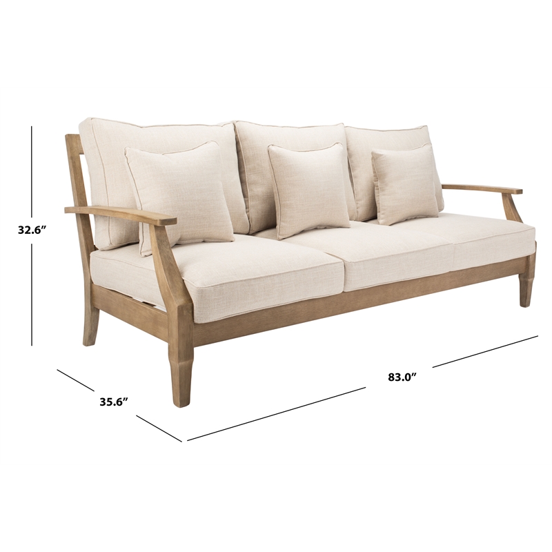 Safavieh Martinique Wood Patio Sofa in Natural / Beige