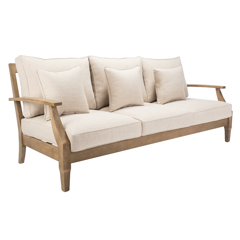 Safavieh Martinique Wood Patio Sofa in Natural / Beige
