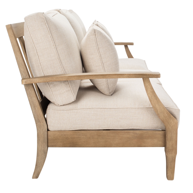 Safavieh Martinique Wood Patio Sofa in Natural / Beige