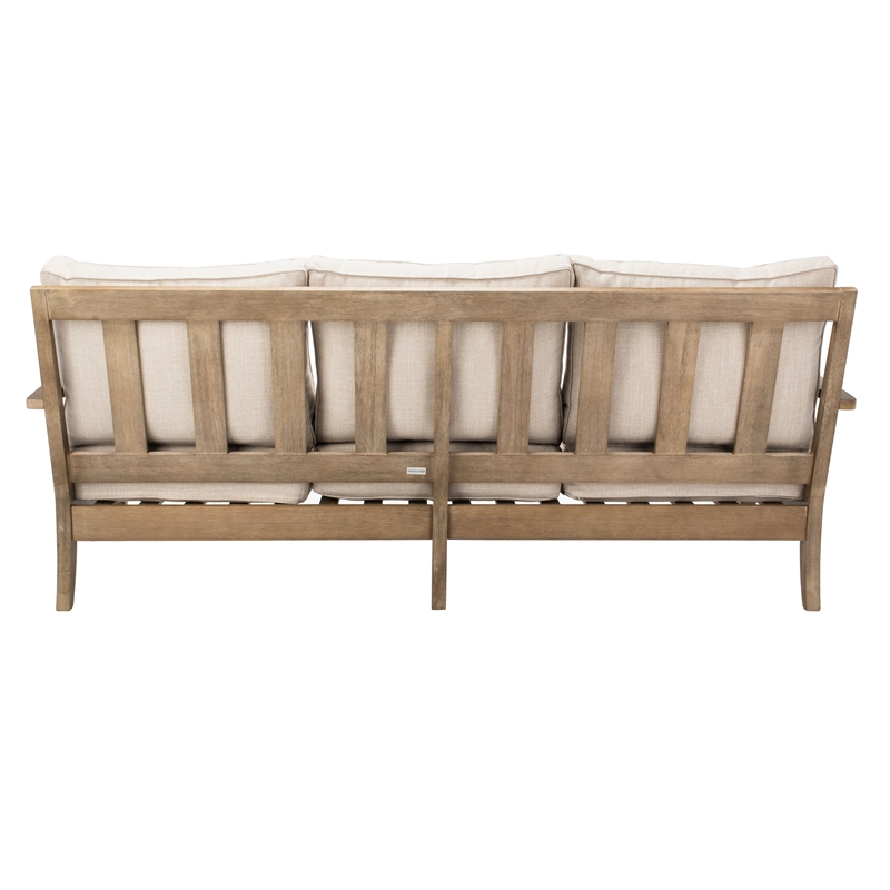 Safavieh Martinique Wood Patio Sofa in Natural / Beige