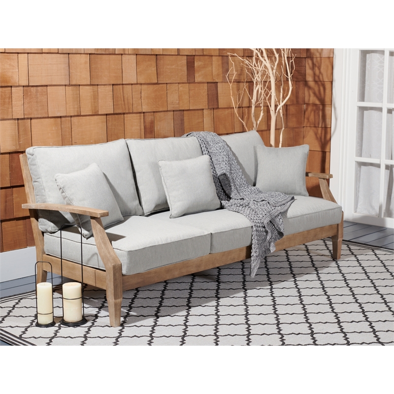 Safavieh Martinique Wood Patio Sofa in Natural / Gray