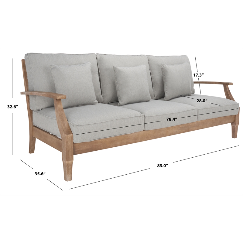 Safavieh Martinique Wood Patio Sofa in Natural / Gray