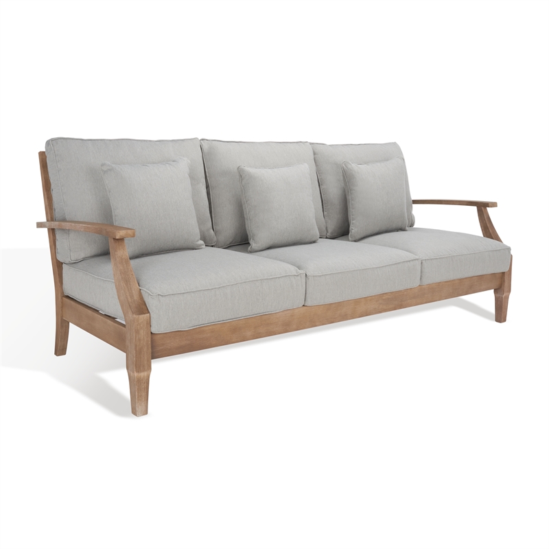 Safavieh Martinique Wood Patio Sofa in Natural / Gray