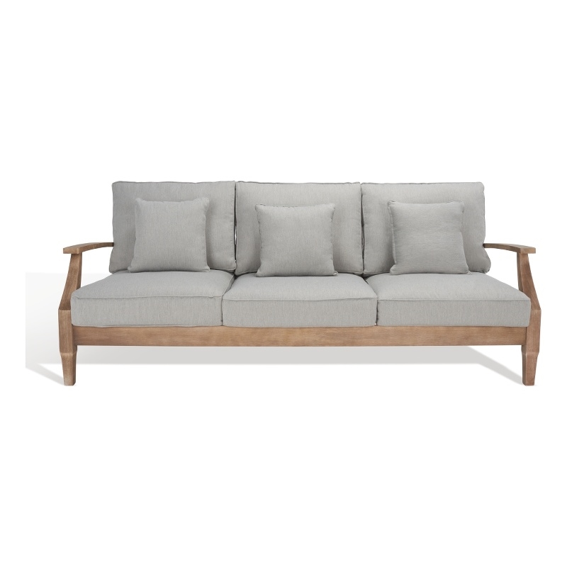 Safavieh Martinique Wood Patio Sofa in Natural / Gray