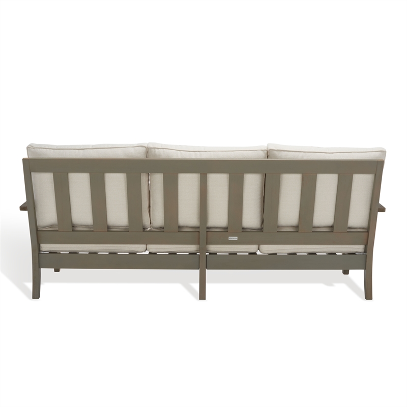 Safavieh Martinique Wood Patio Sofa in Light Gray / Beige