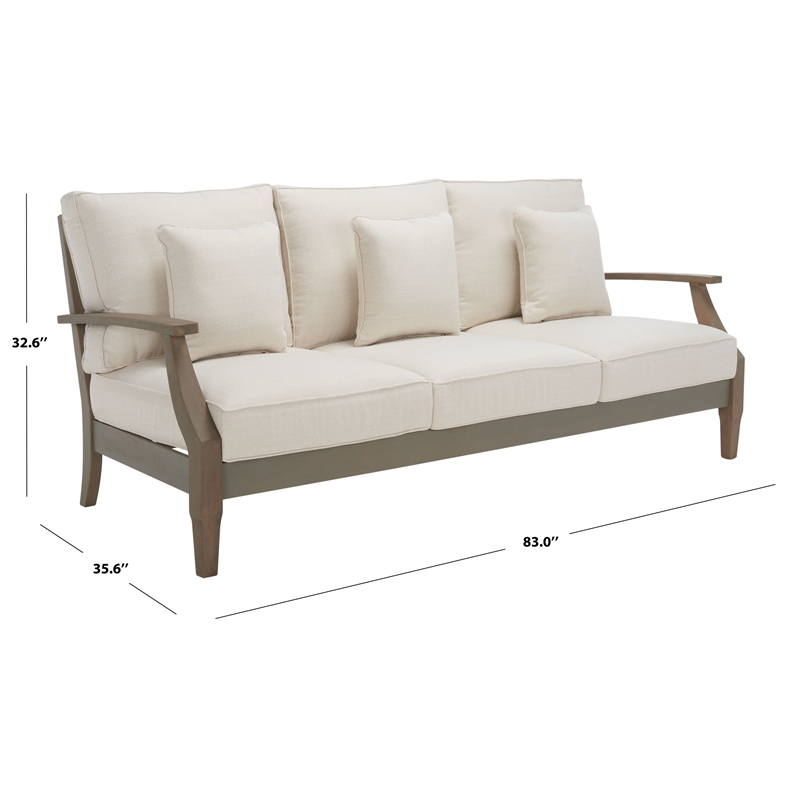 Safavieh Martinique Wood Patio Sofa in Light Gray / Beige