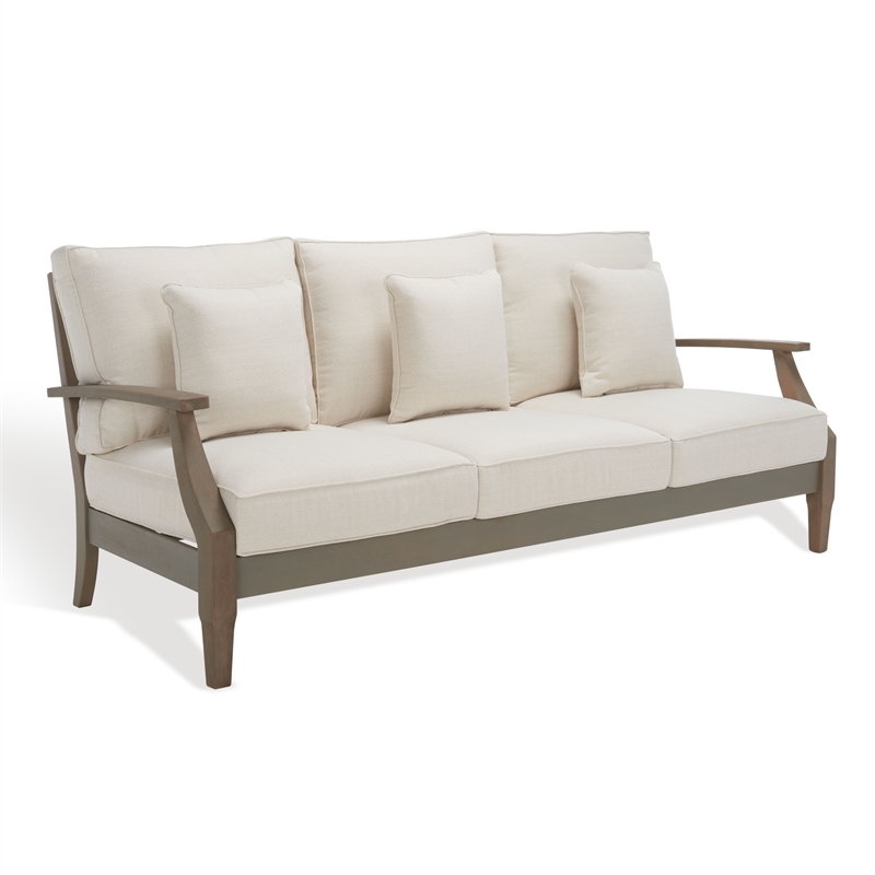 Safavieh Martinique Wood Patio Sofa in Light Gray / Beige