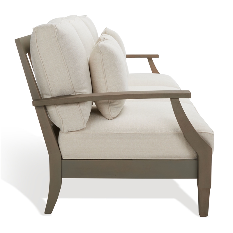 Safavieh Martinique Wood Patio Sofa in Light Gray / Beige