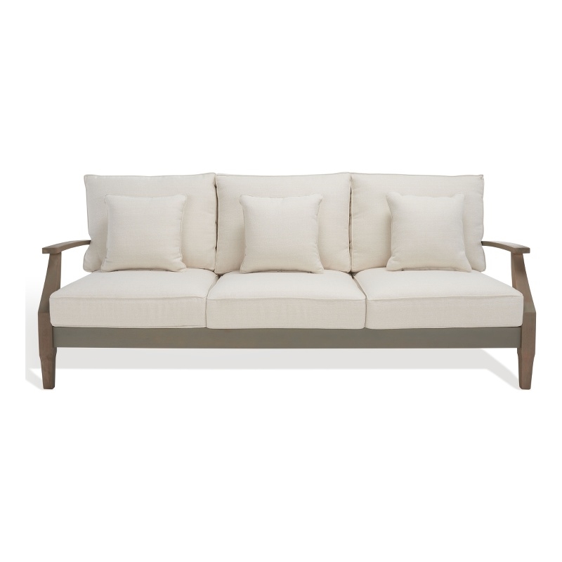 Safavieh Martinique Wood Patio Sofa in Light Gray / Beige