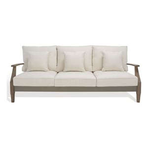 Safavieh Martinique Wood Patio Sofa in Light Gray / Beige
