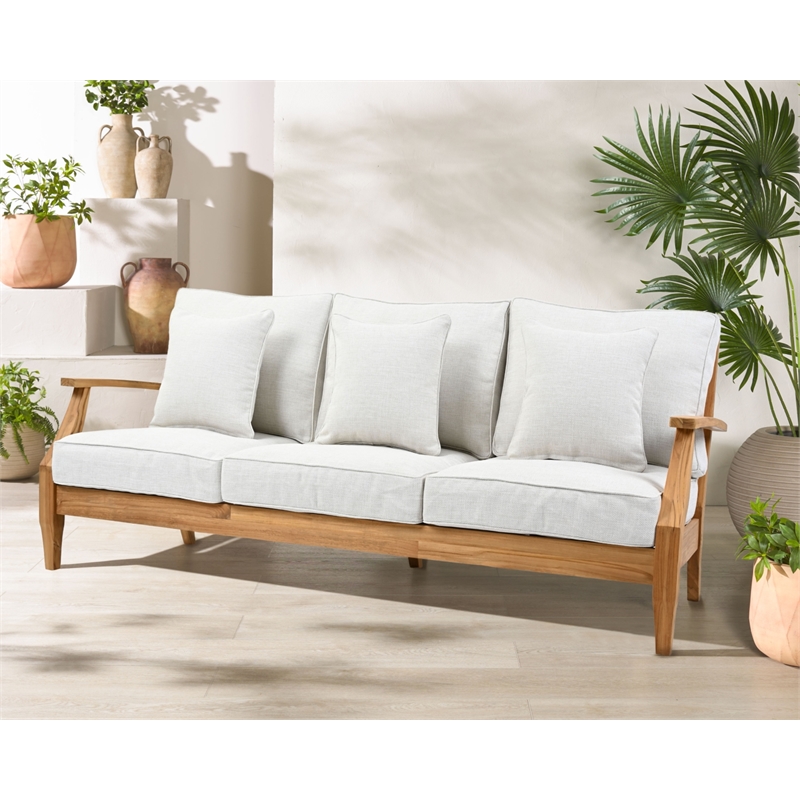 Safavieh Martinique Teak Wood Patio Sofa in White / Natural