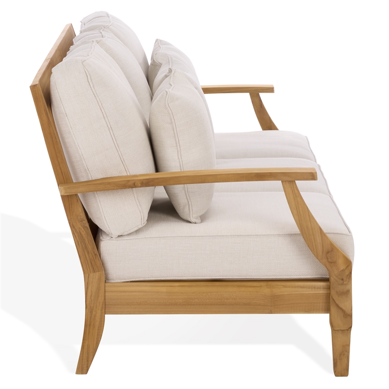 Safavieh Martinique Teak Wood Patio Sofa in White / Natural