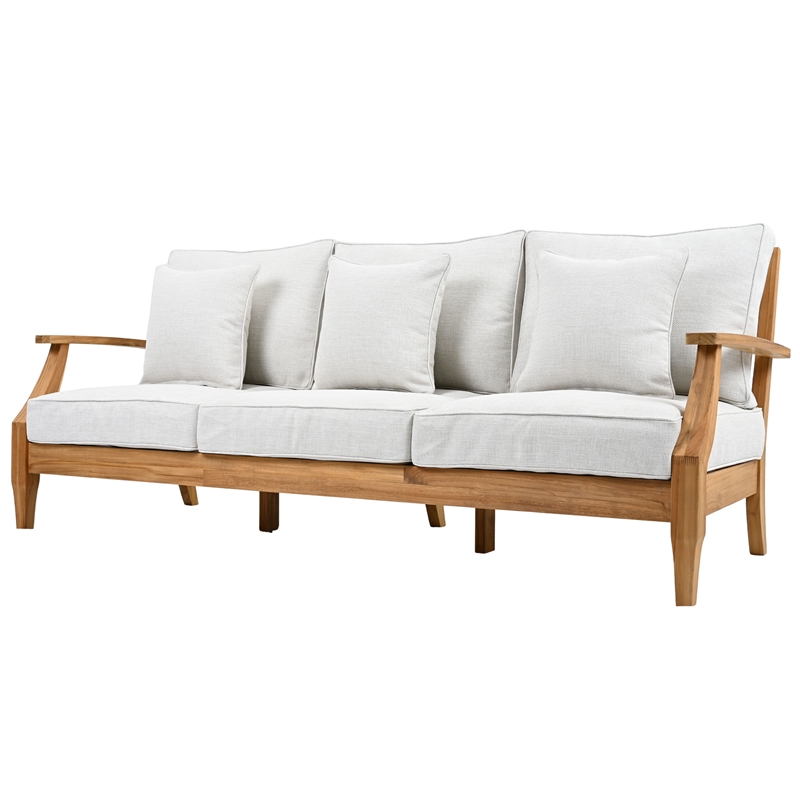 Safavieh Martinique Teak Wood Patio Sofa in White / Natural