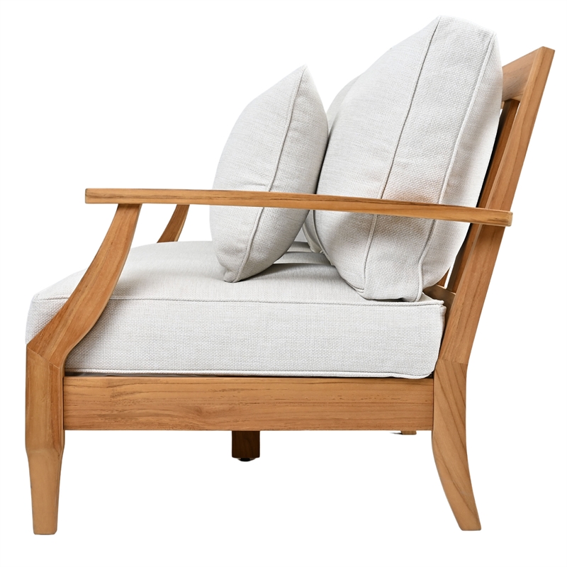 Safavieh Martinique Teak Wood Patio Sofa in White / Natural