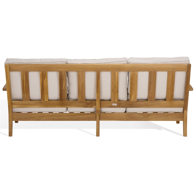 Safavieh Martinique Teak Wood Patio Sofa in White / Natural