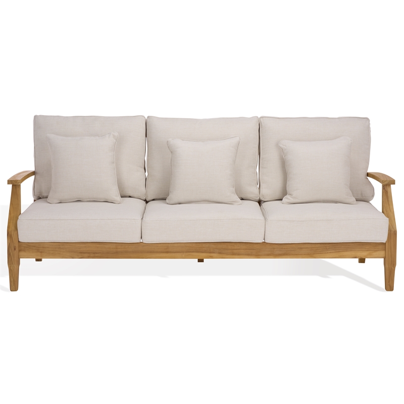 Safavieh Martinique Teak Wood Patio Sofa in White / Natural