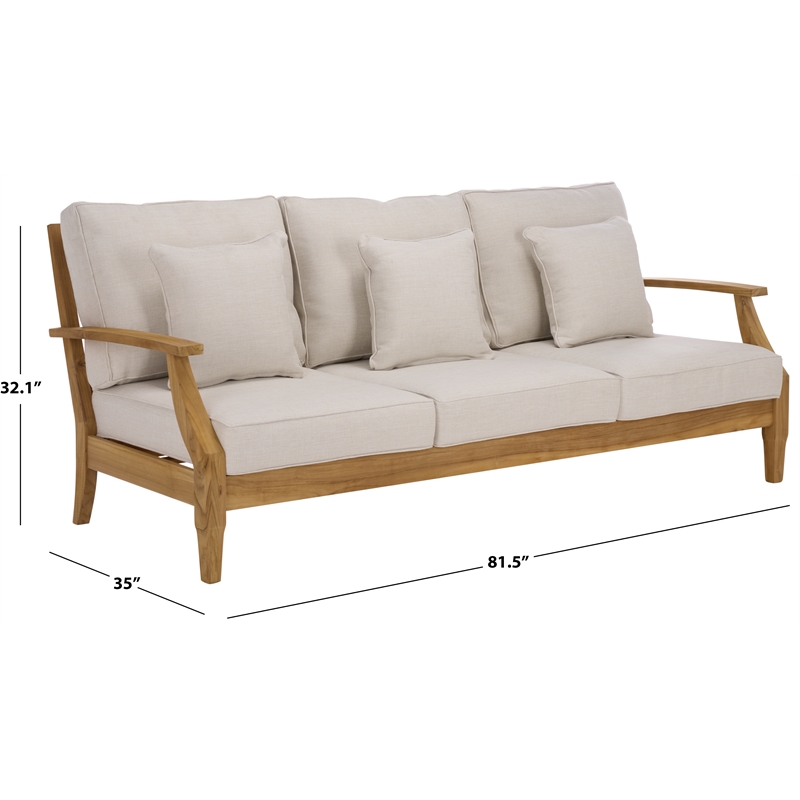 Safavieh Martinique Teak Wood Patio Sofa in White / Natural