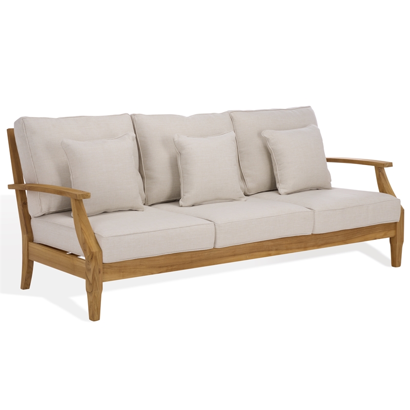 Safavieh Martinique Teak Wood Patio Sofa in White / Natural