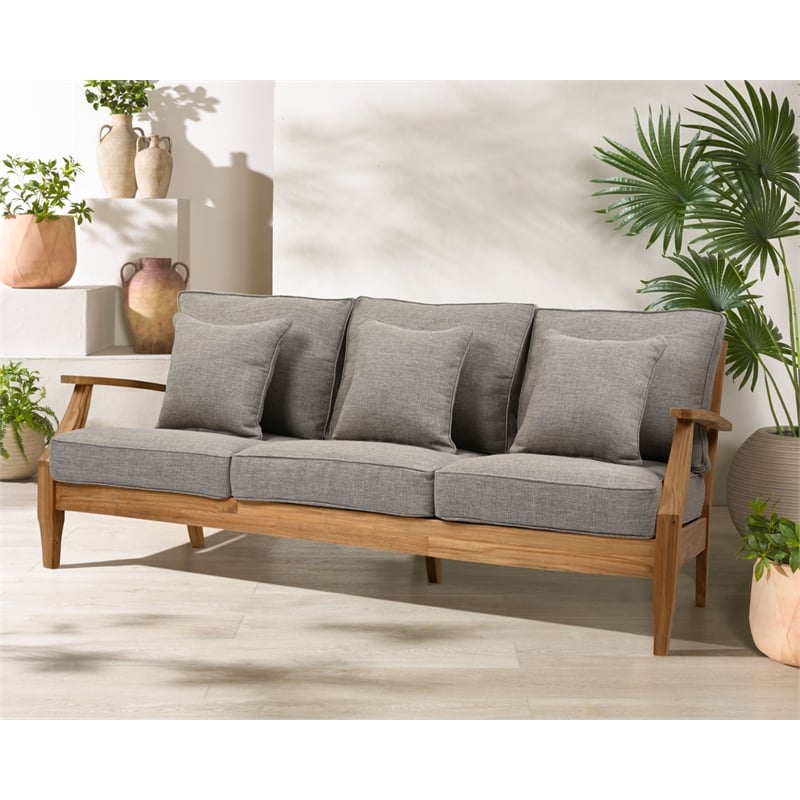 Safavieh Martinique Teak Wood Patio Sofa in Natural / Taupe