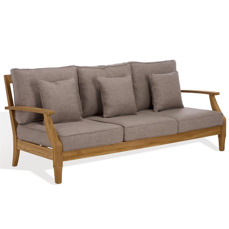 Safavieh Martinique Teak Wood Patio Sofa in Natural / Taupe