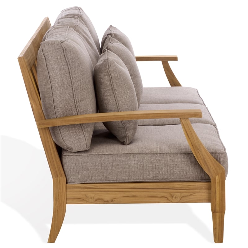 Safavieh Martinique Teak Wood Patio Sofa in Natural / Taupe