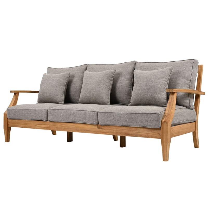 Safavieh Martinique Teak Wood Patio Sofa in Natural / Taupe