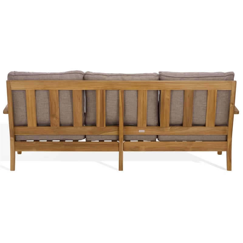 Safavieh Martinique Teak Wood Patio Sofa in Natural / Taupe