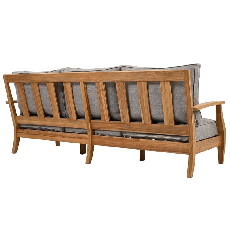 Safavieh Martinique Teak Wood Patio Sofa in Natural / Taupe