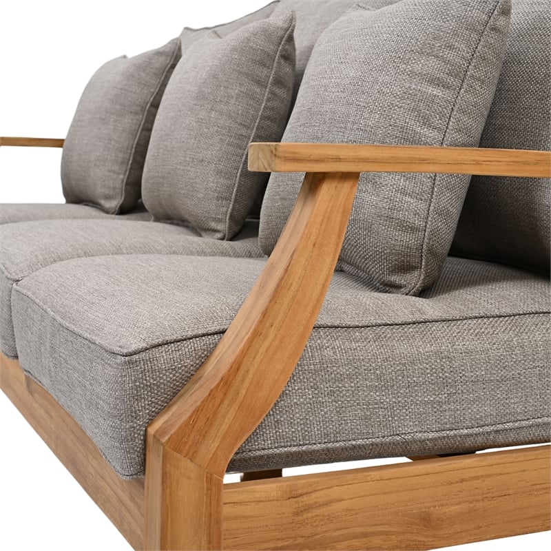 Safavieh Martinique Teak Wood Patio Sofa in Natural / Taupe